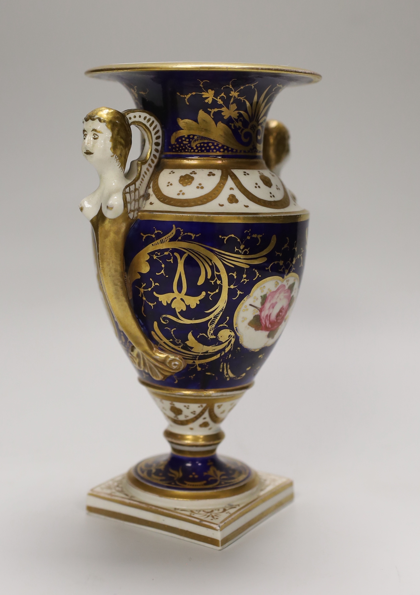A Chamberlain two handled vase with female bust handles painted with two birds in landscape by Geo. Davis, 20cm high